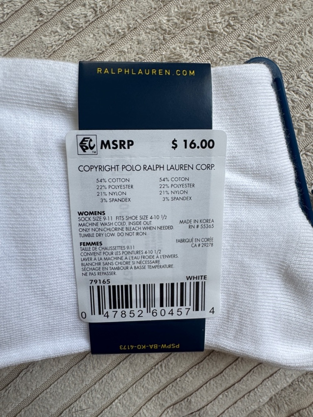 Polo by Ralph Lauren White Crew Socks with Bear Motif and Red Trim - Picture 3 of 4